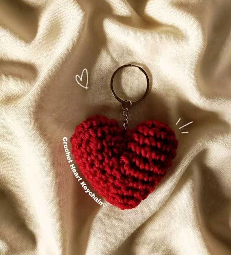 Handmade Crochet Heart Keychain