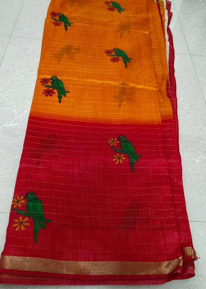 Vibrant Parrot Print Saree