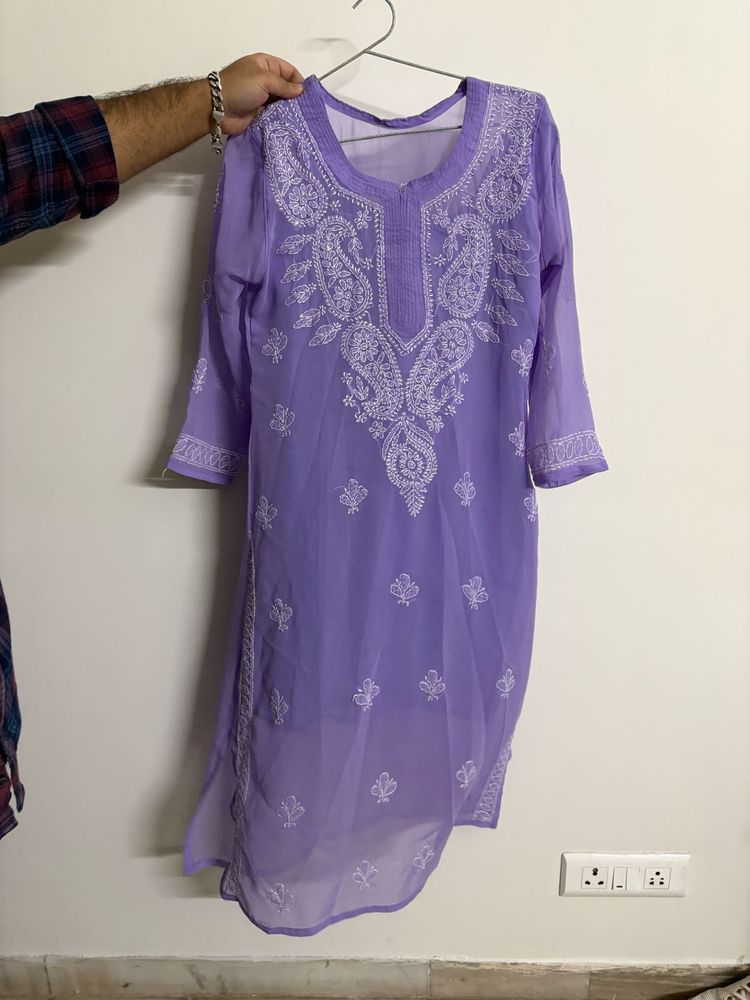 Elegant Lavender Chikankari Kurta with Inner