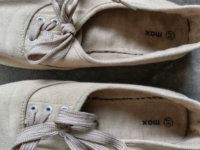 Beige Canvas Lace-Up Sneakers