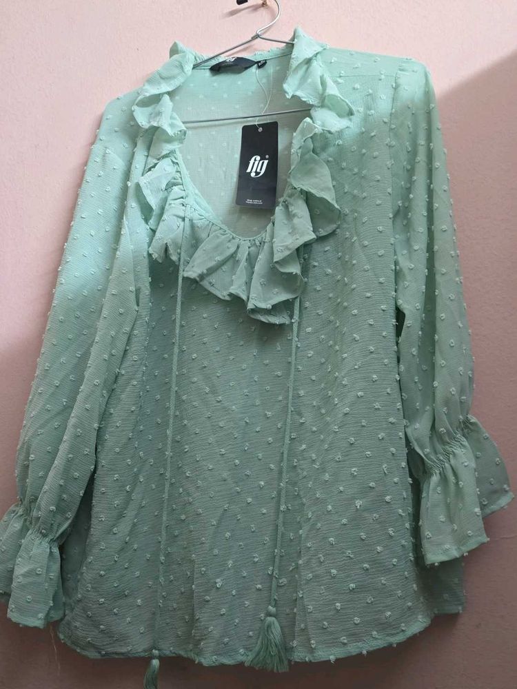 Mint Green Textured Ruffle Tunic