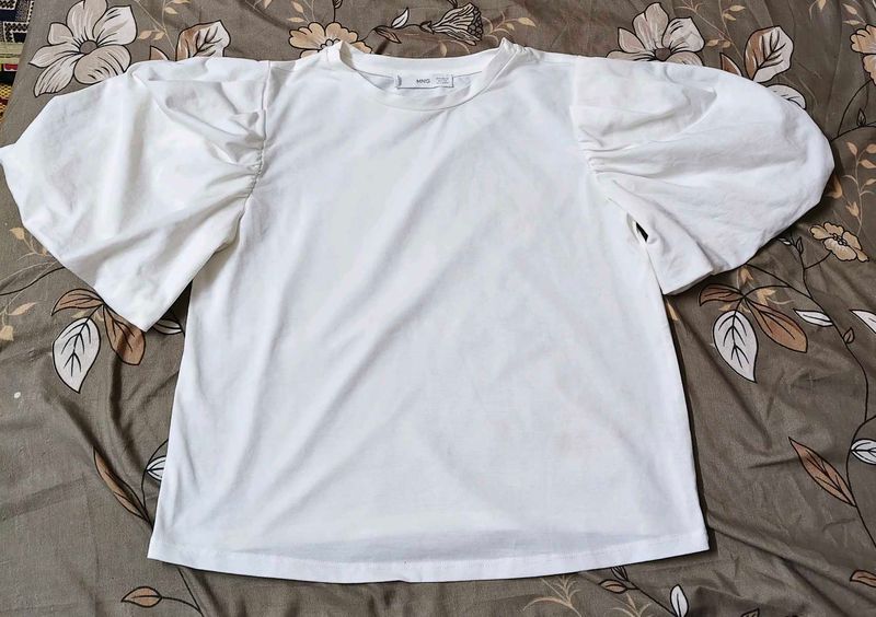 Mango brand White Puff Sleeve Top
