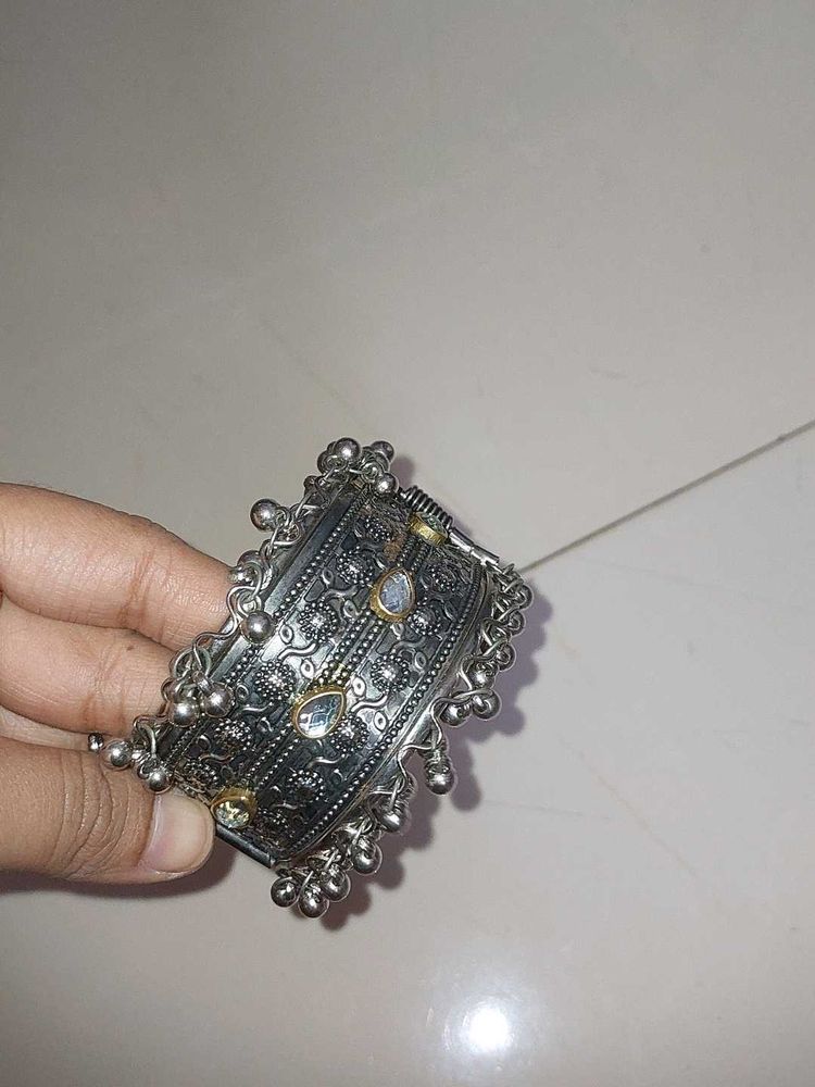 Ornate Silver-Tone Bangle Bracelet