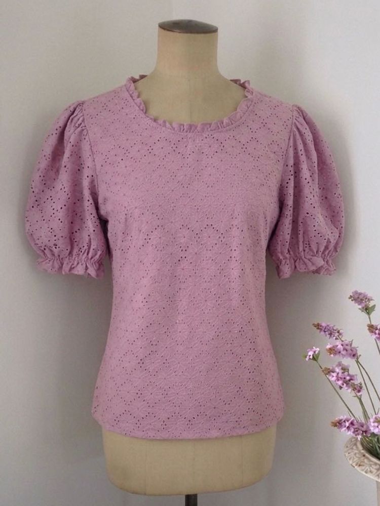 Charming Puff Sleeve Eyelet Top