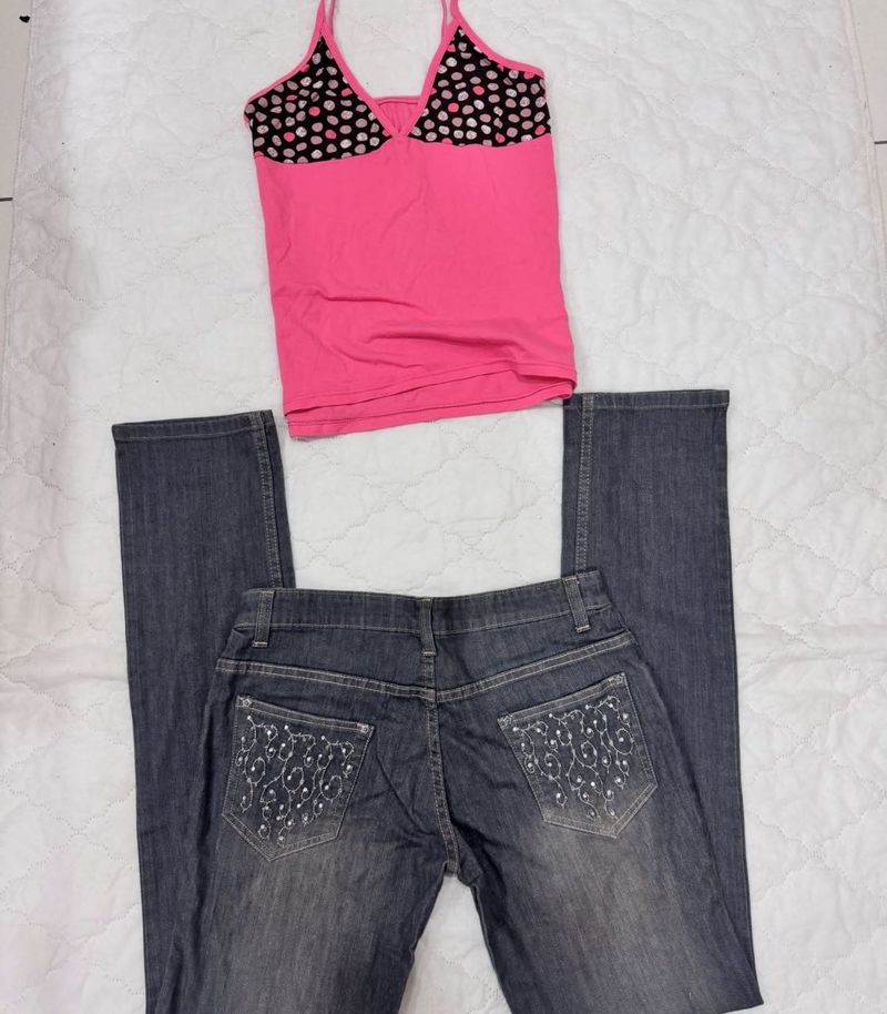 Grey  Embroidered Jeans