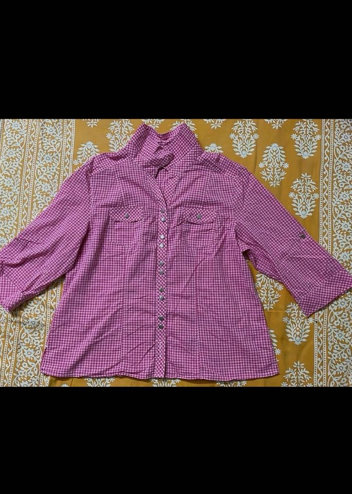 women’s Chic Pink Gingham Button-Up Shirt