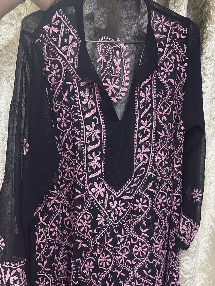Black Net Chikankari Kurta