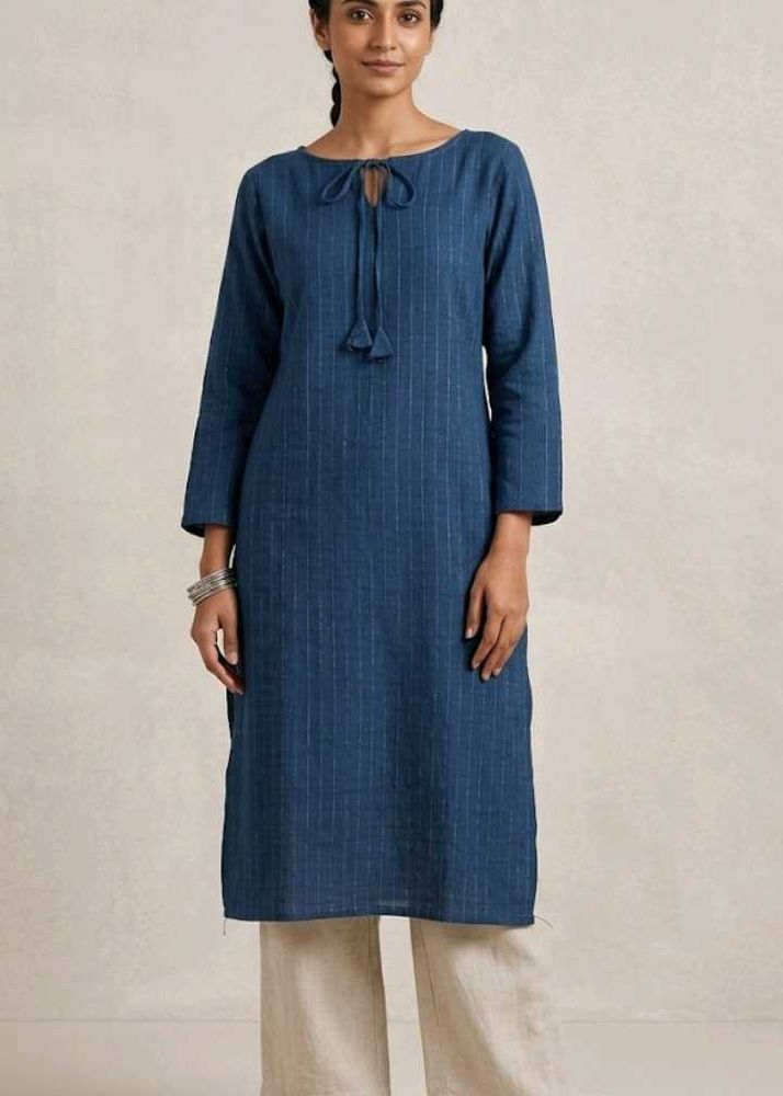 Blue Striped Cotton Kurta