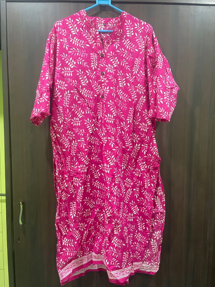 Printed Cotton Kurti Pink In Color
