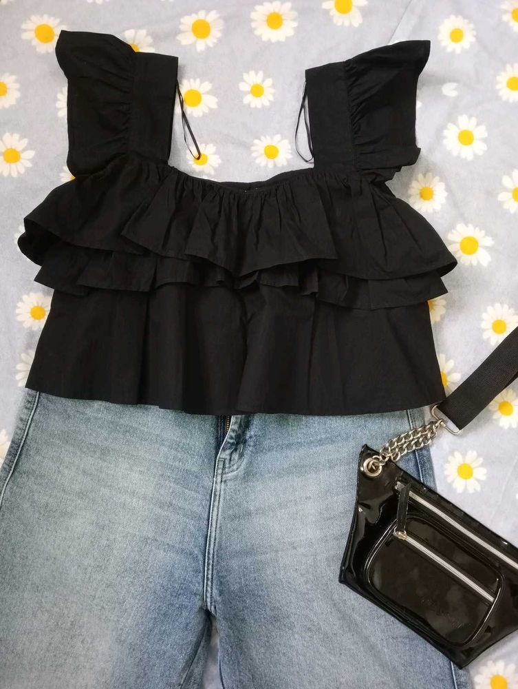 Black Ruffle Top