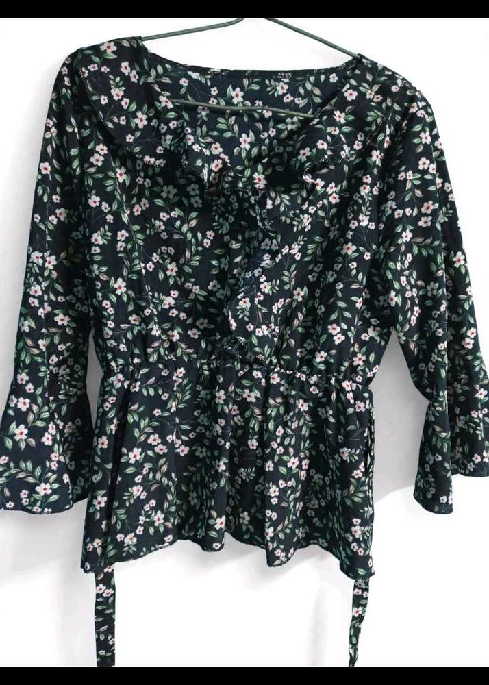 Chic Floral Print Peplum Top
