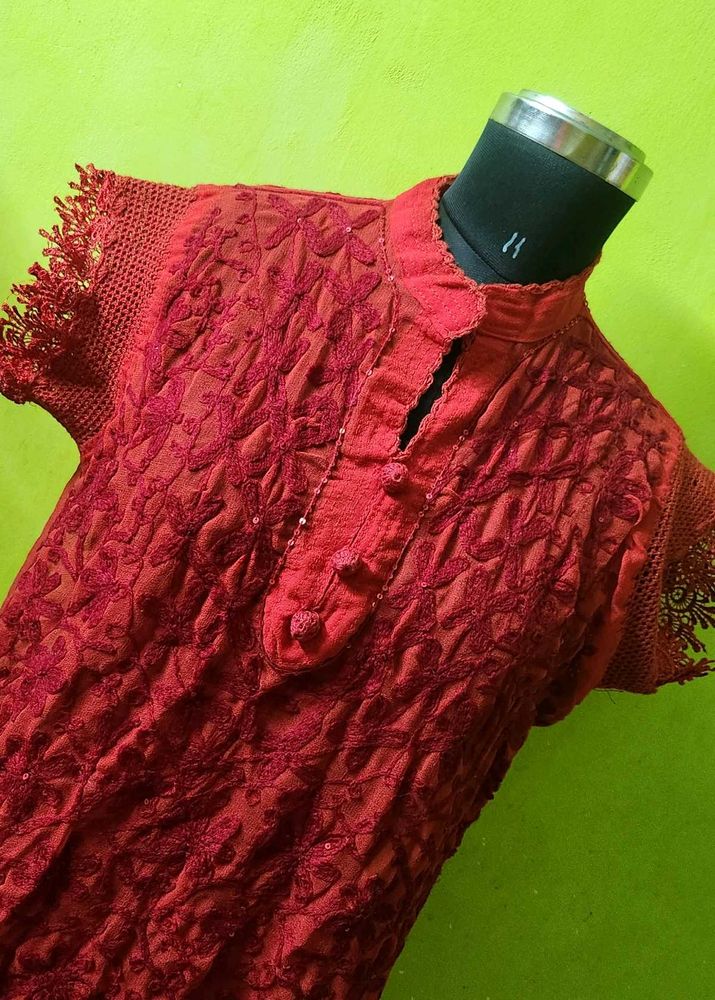 RED Chikankari Kurta
