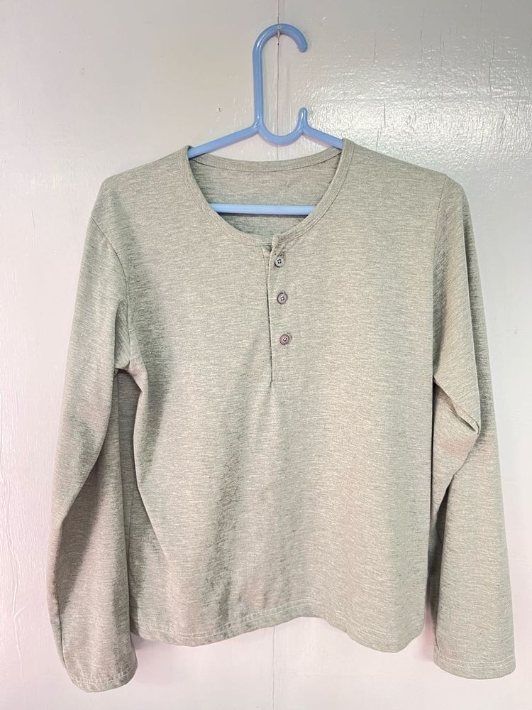 Minimal Grey Long Sleeve Henley T-Shirt