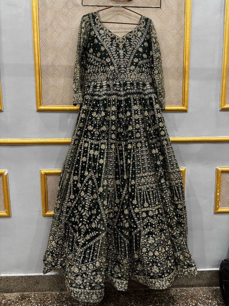 Exquisite Emerald Green Embroidered Gown