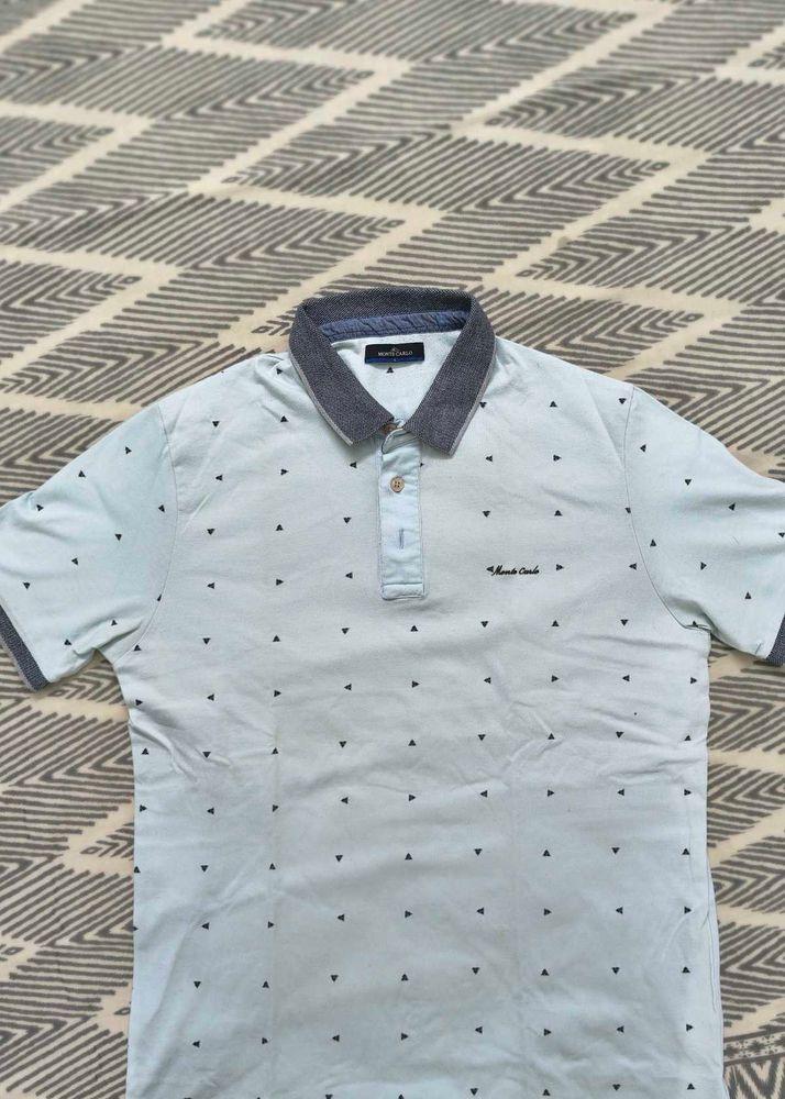 Men's powder Blue Triangle Print Polo Shirt
