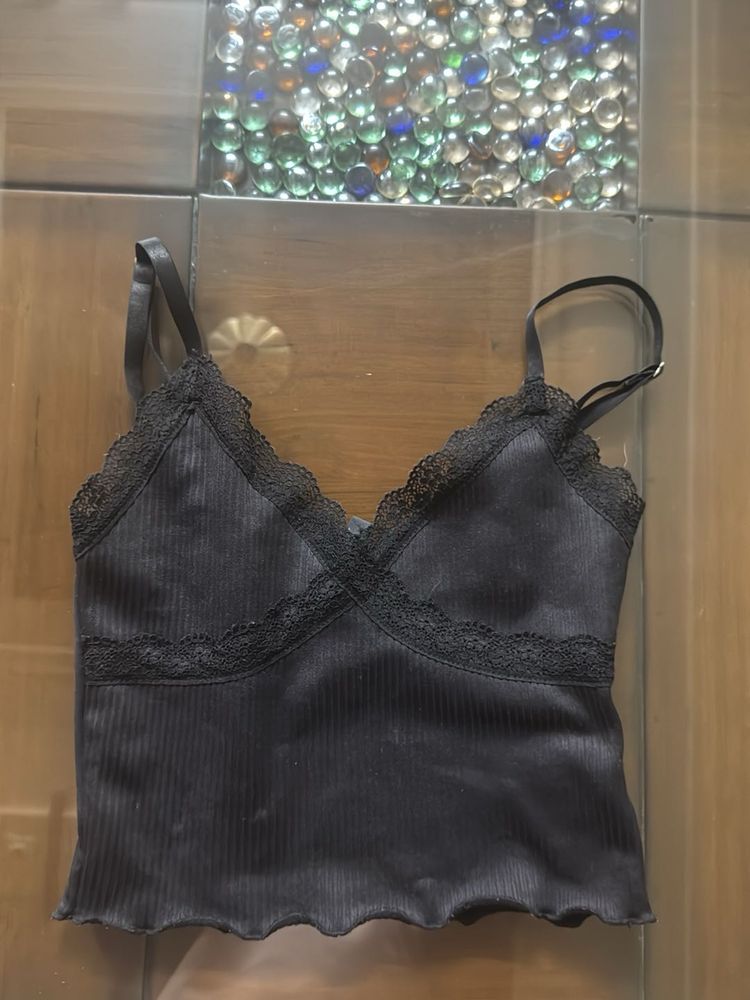 Black Lace Trim Cami Top