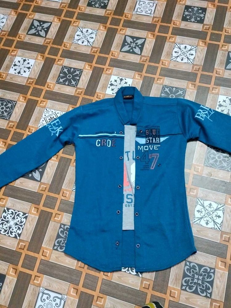 Blue Printed Casual Shirt