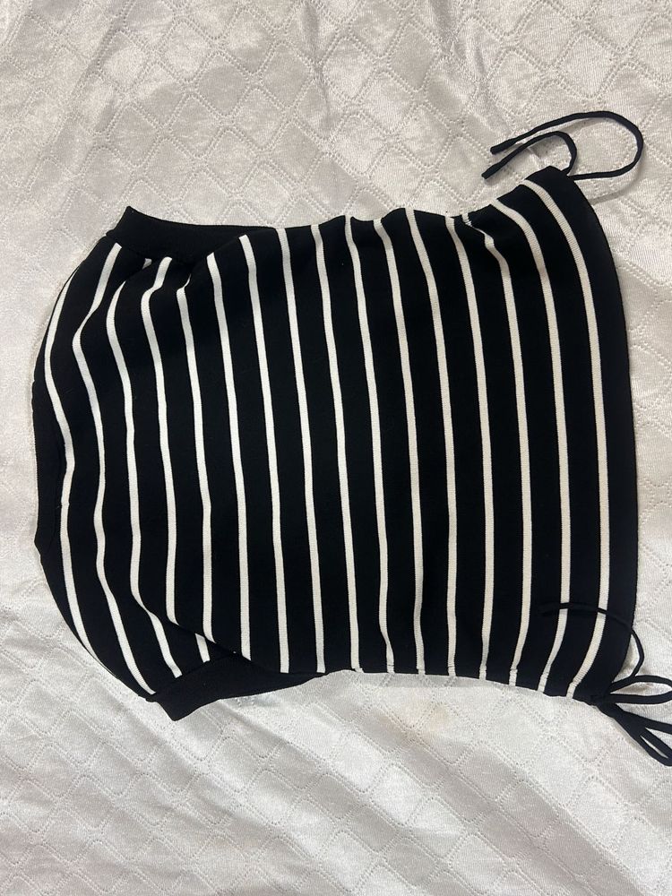 Striped Crop Top with Drawstring Sides