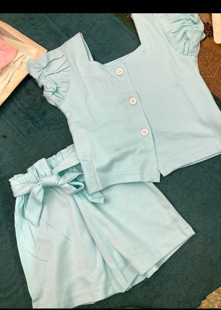 Combo Girls Light Blue Outfit And Green Romper