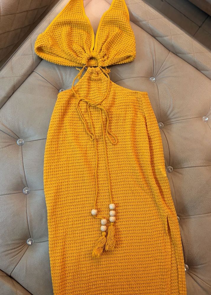 Yellow cutout Beach maxi  Dress