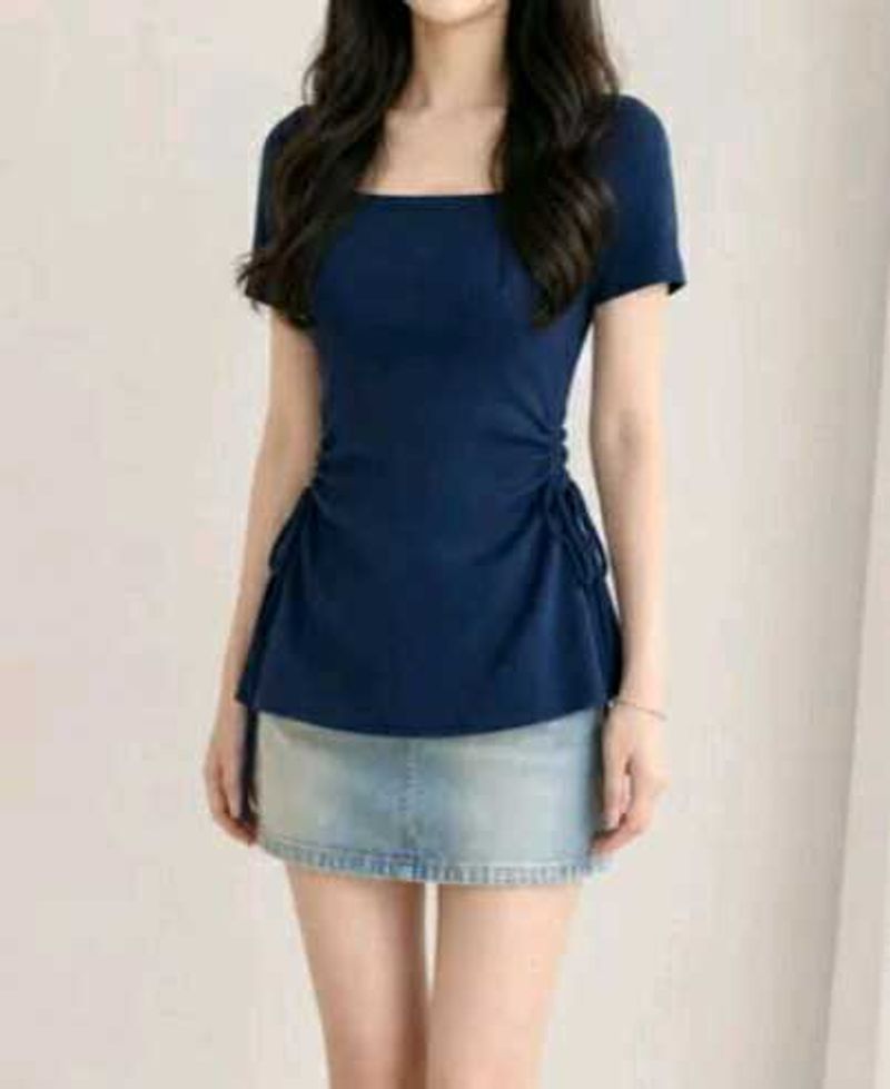 Chic Navy Blue Ruched Top