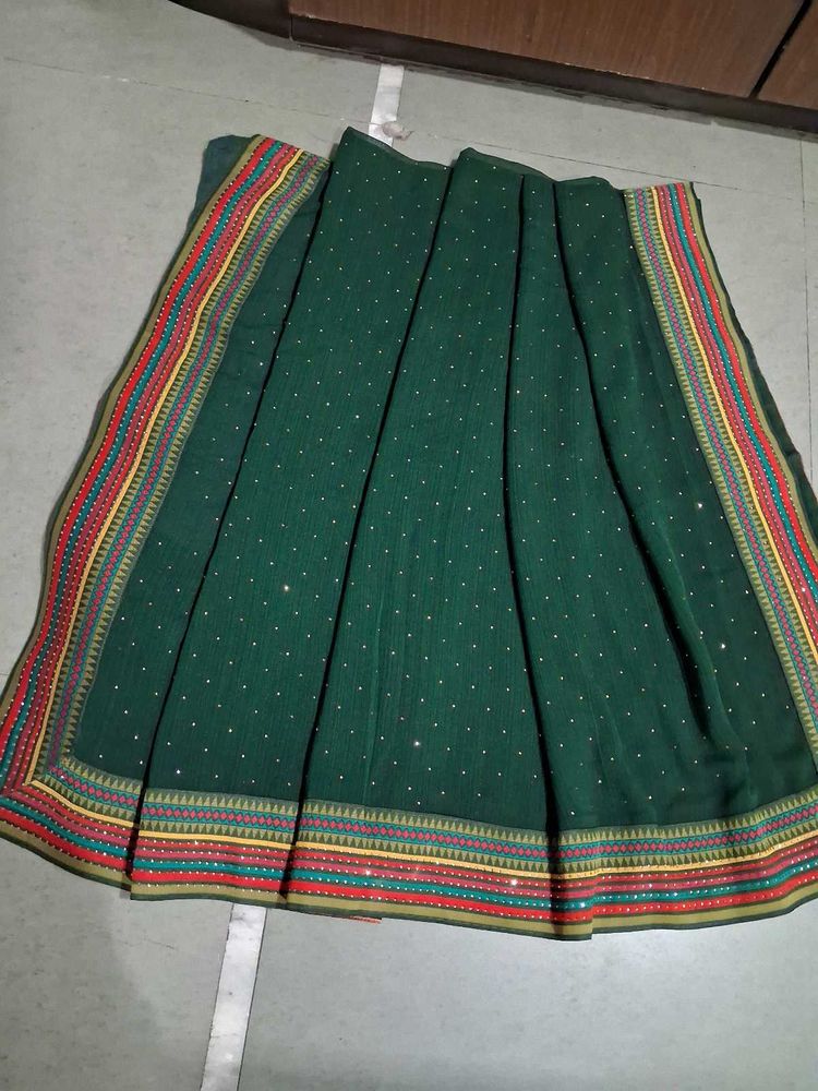 Elegant Green Saree with Embellishments