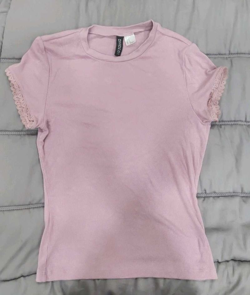 Ribbed Lace-Trimmed Shirt