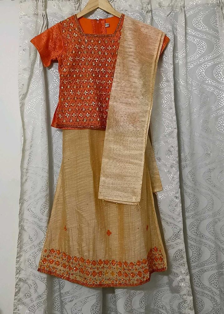 Elegant Orange &amp; Gold Indian Outfit for Kids