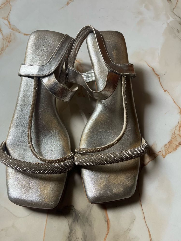 Sparkling Silver Block Heels