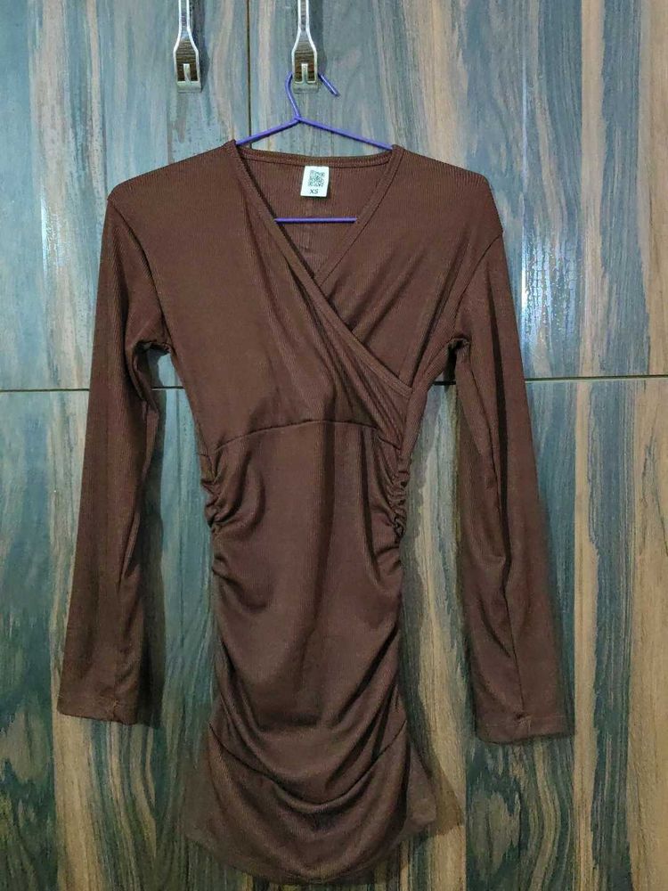 Elegant Brown Ruched Bodycon Mini Dress for Women