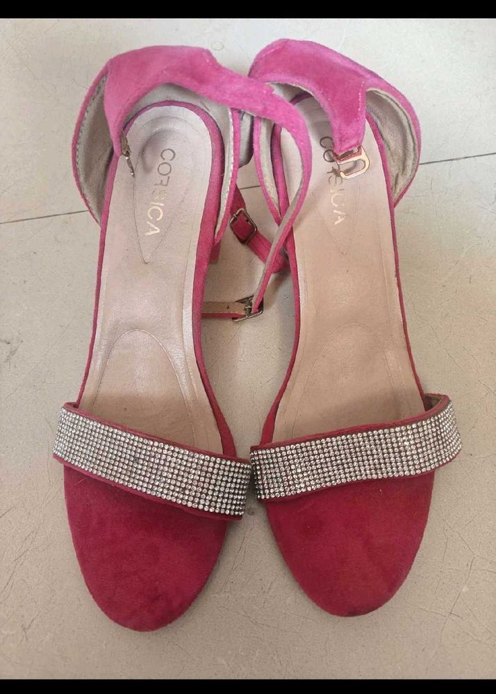 Pink Suede Embellished Sandals