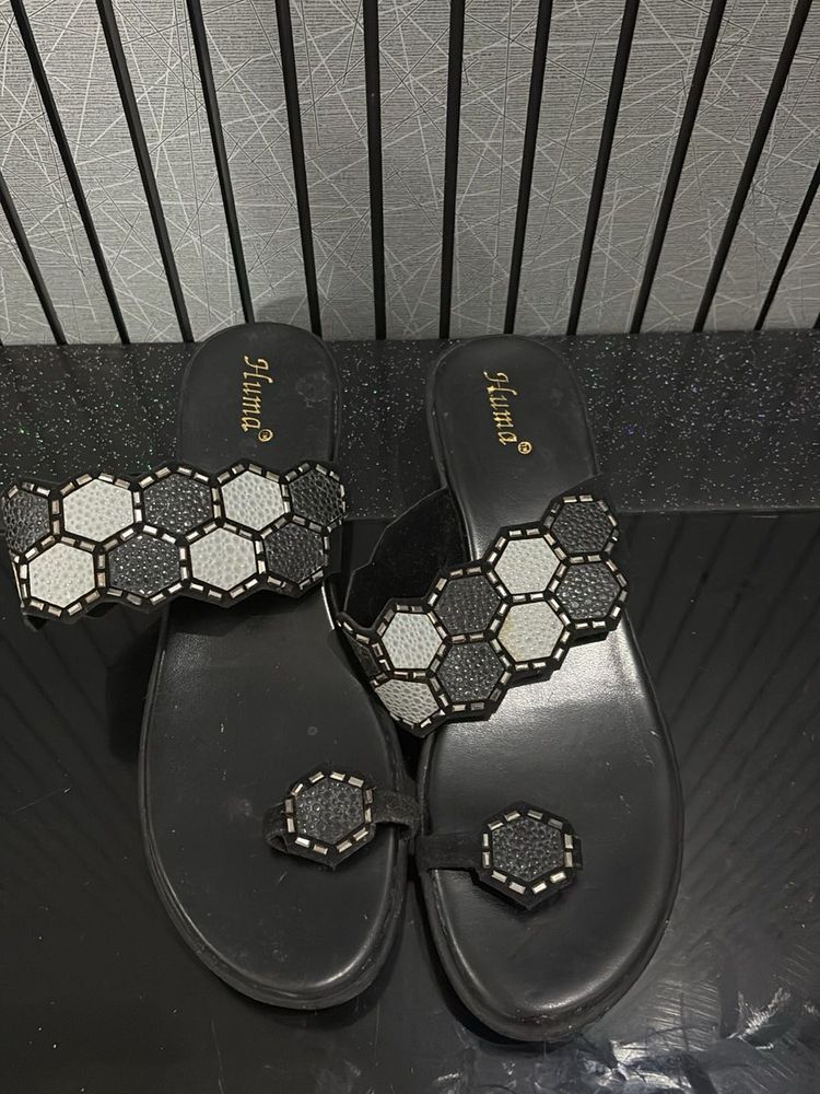Huma Black Embellished Flats