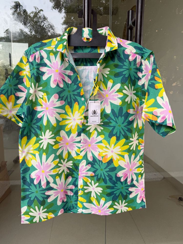 Men's Green Floral Short Sleeve Shirt