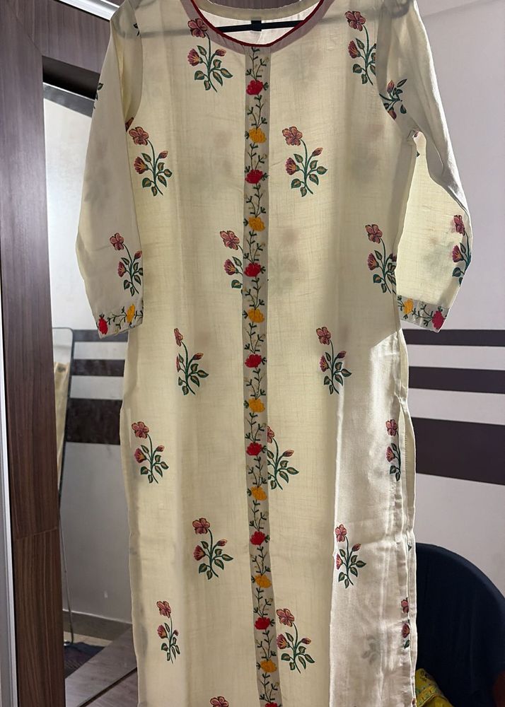 Cream Floral Print Kurta