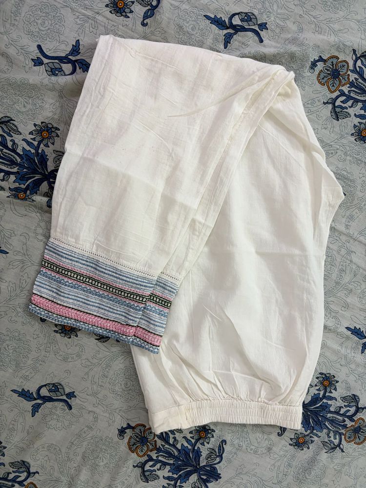 White Embroidered Pants