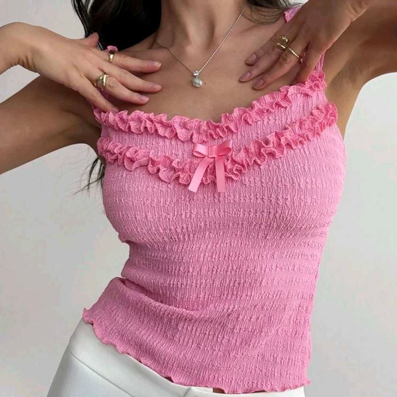 Cute Pink Smocked Ruffle Tank Top