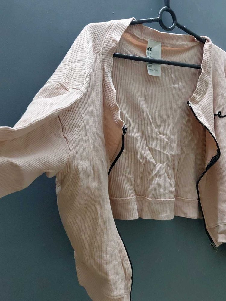 Pink Cropped Zip-Up Jacket