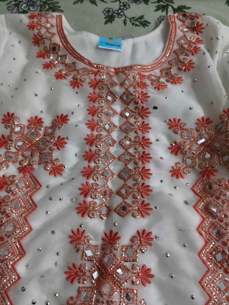 Embroidered Kurta with Mirror Work