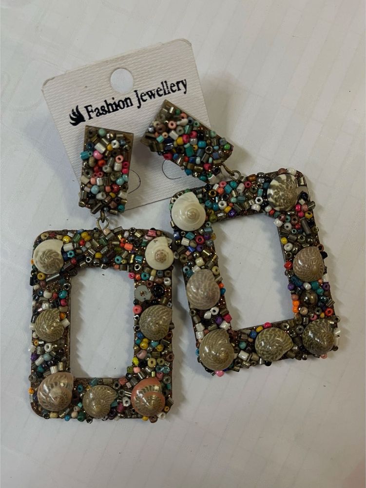 Boho Beaded &amp; Seashell Statement Earrings