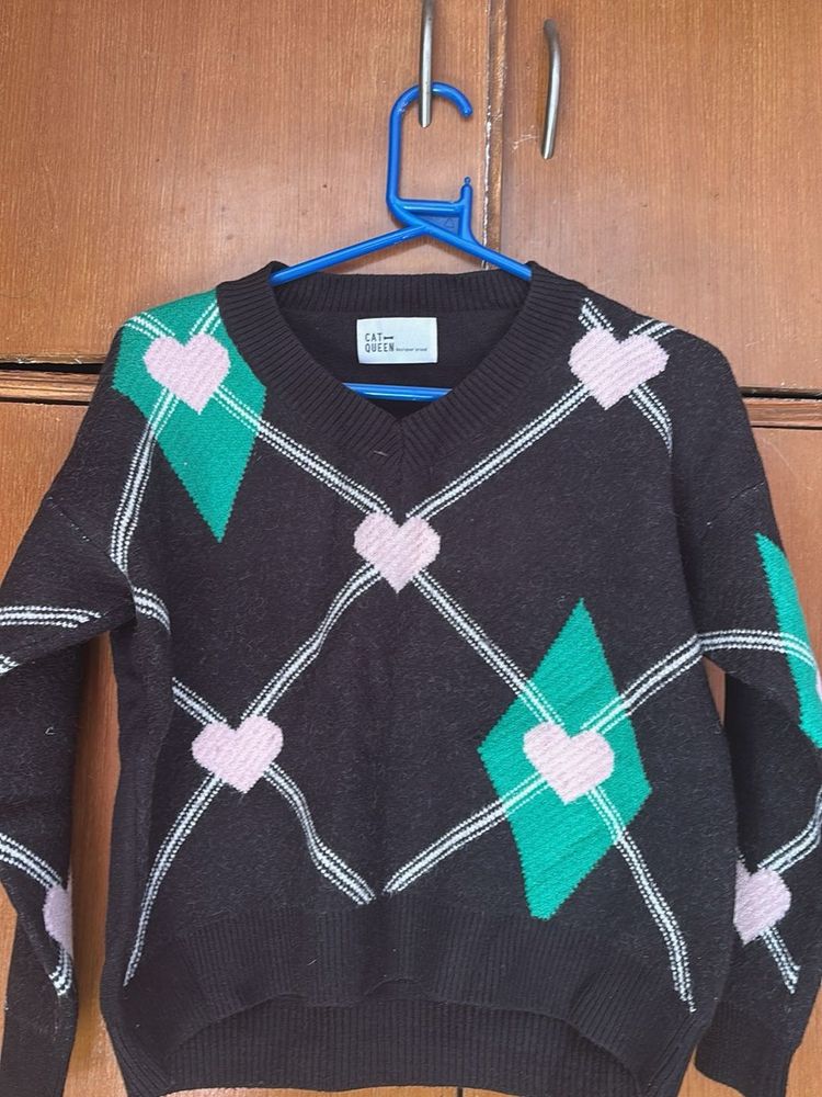 Cute Argyle Heart Sweater