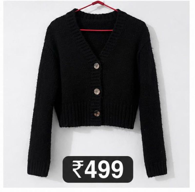 Black Cropped Cardigan Sweater