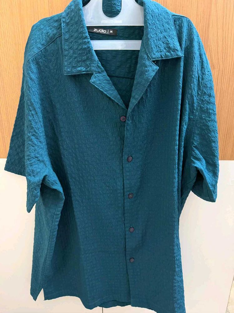 Men's Teal Textured Short Sleeve Shirt