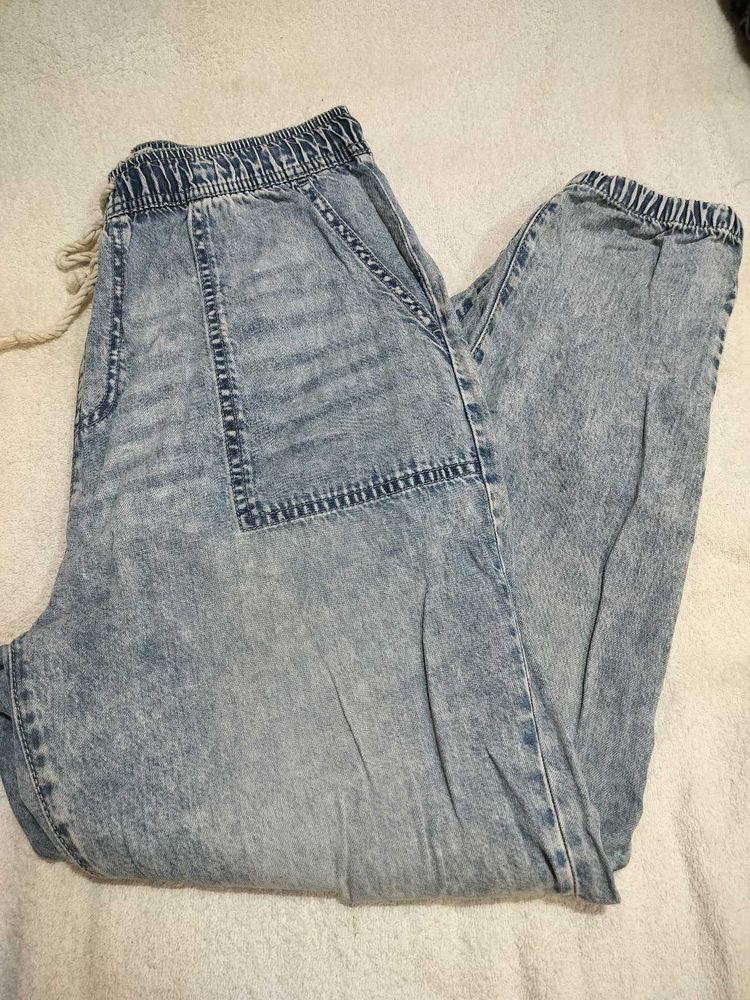 Light Wash Denim Jogger Pants