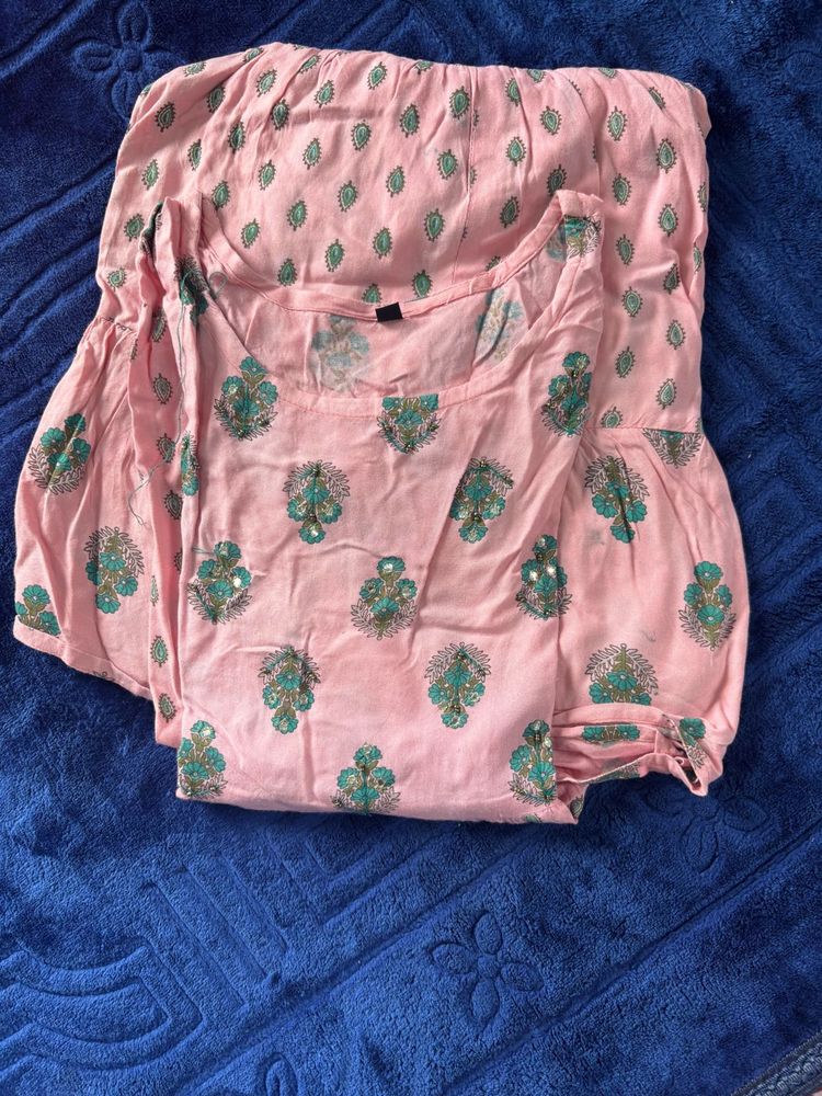 Pink Printed  Anarkali frock
