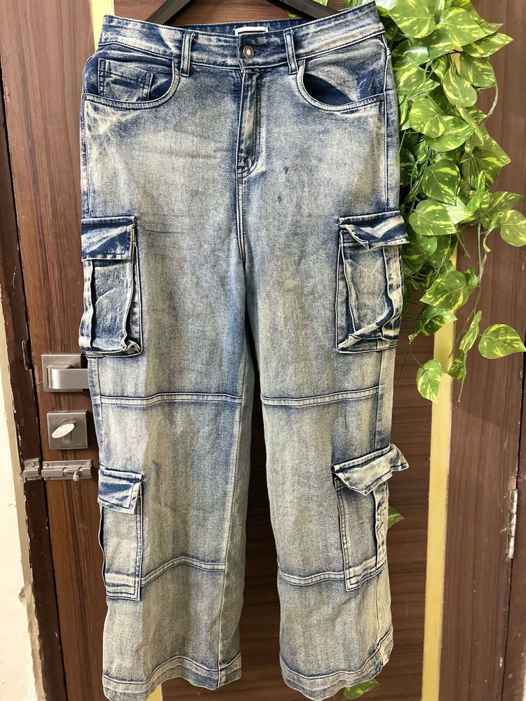 Acid Wash Cargo Jeans