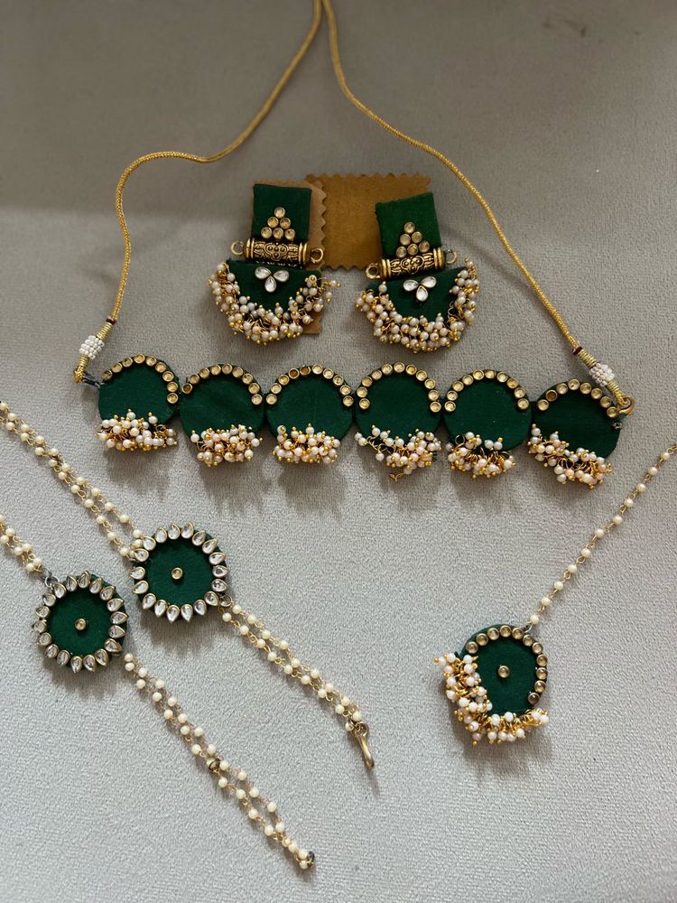Green Ethnic fabric Jewellery Set