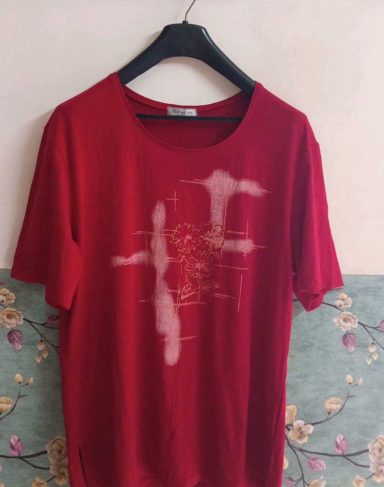 red printed tshirt