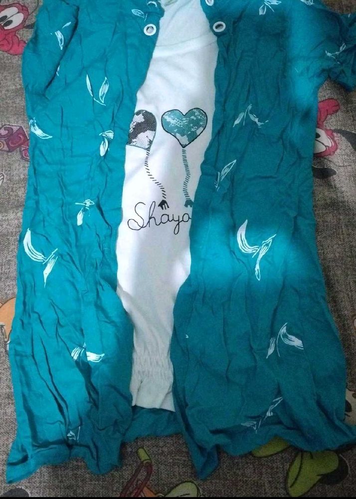 Teal Ethnic Kurta Set with White Top