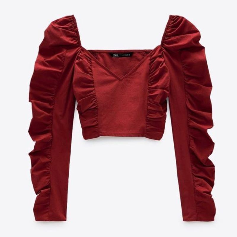 Zara Ruched V-Neck Crop Top