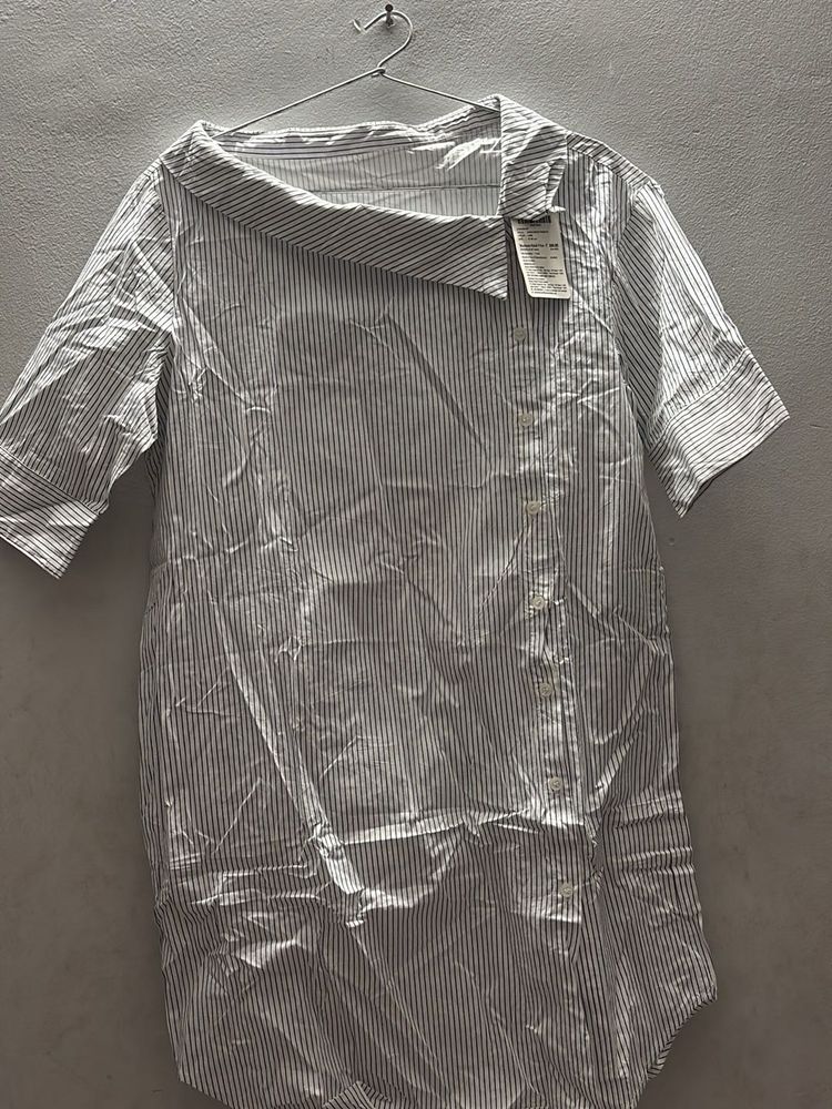 Striped Asymmetrical Button-Up Top